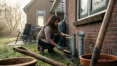 Klein metalen pijpje in de tuin bij een oud huis: dit kan het zijn